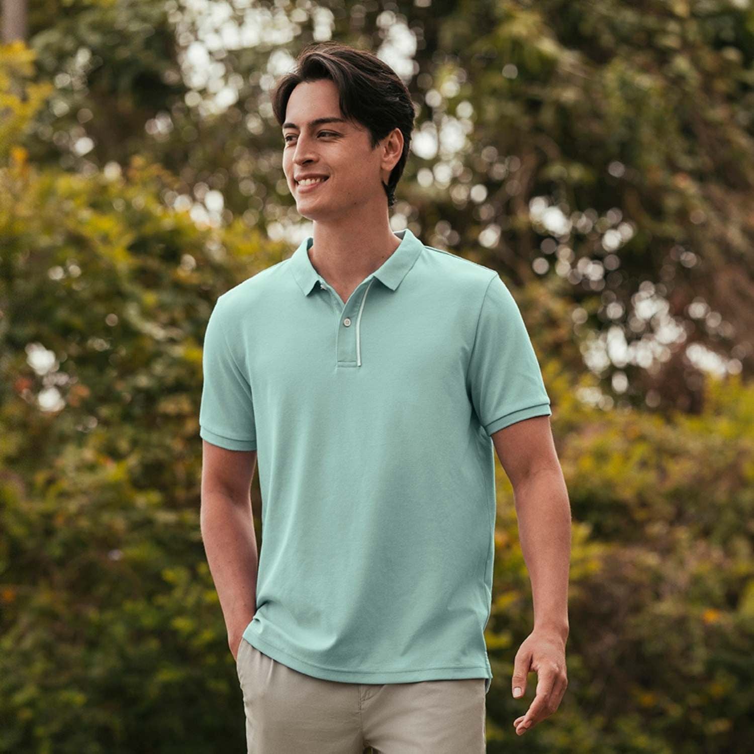 Men Slim Cotton Nylon Pique Polo