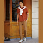 Giordano Men's Waffle Knit Crewneck Tee-Brown