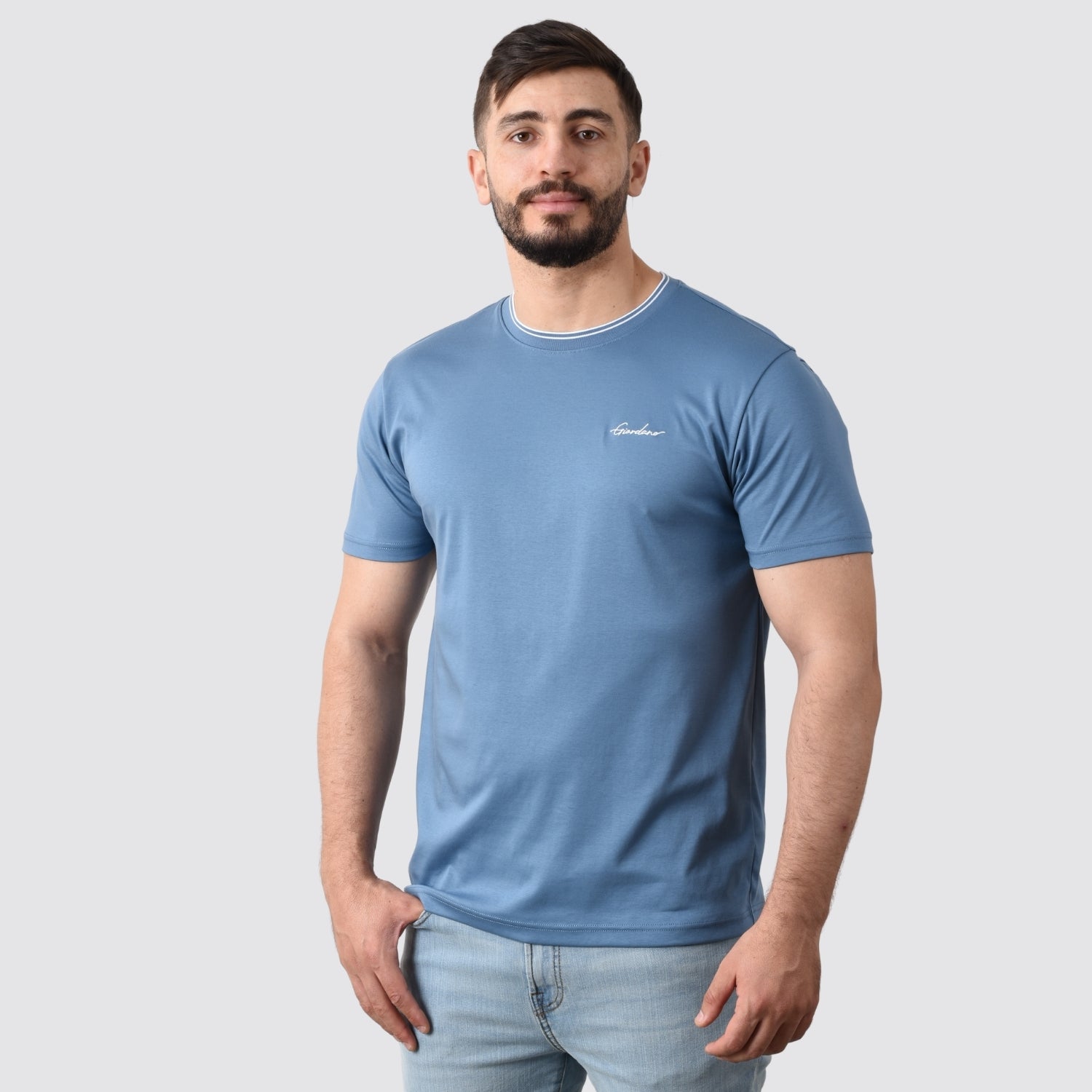 Giordano Men's Liquid Touch Signature Tee-Blue