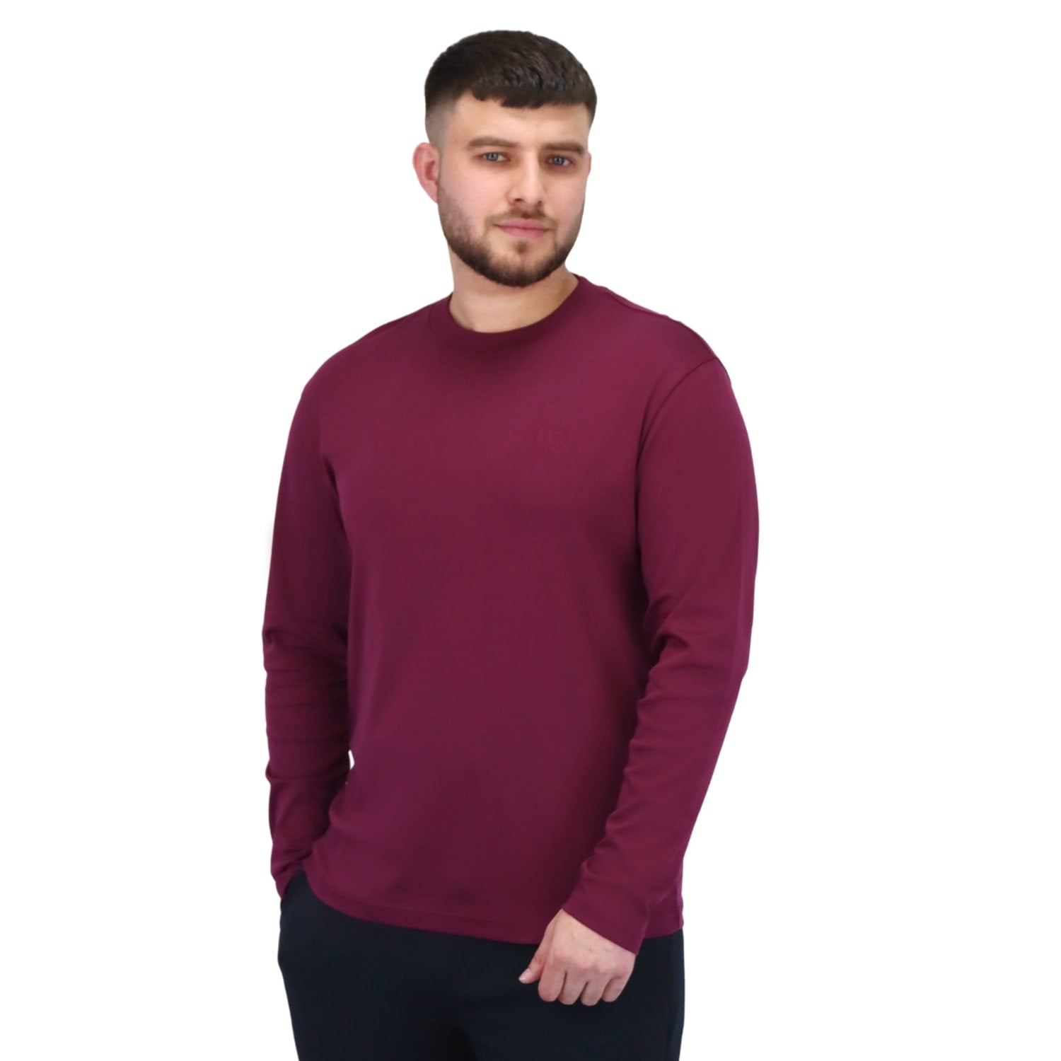 Men’S Interlock Crew Neck Long Sleeve Slim Fit Embroidery Liquid Touch Smart Collar Tees