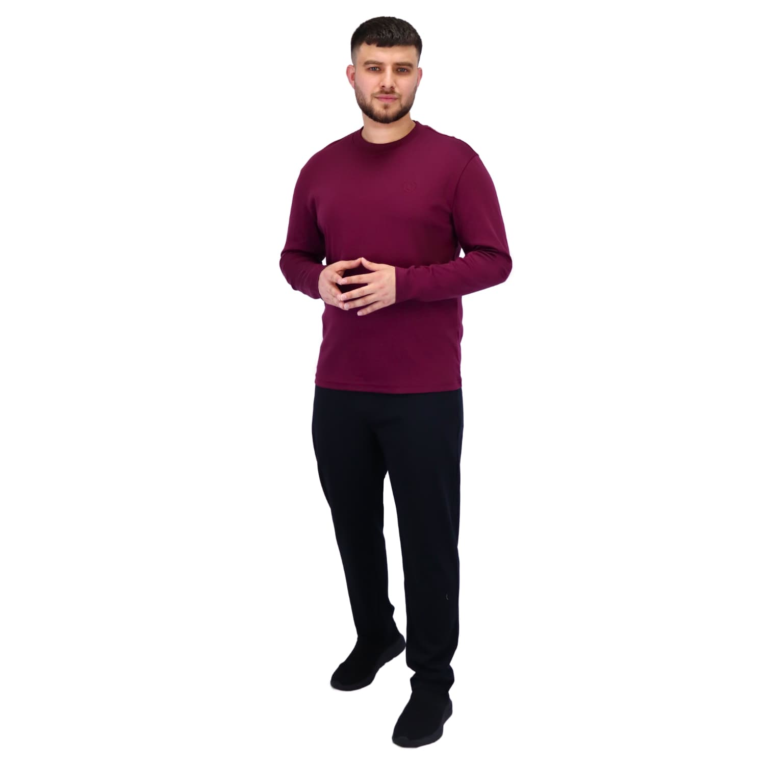 Men’S Interlock Crew Neck Long Sleeve Slim Fit Embroidery Liquid Touch Smart Collar Tees
