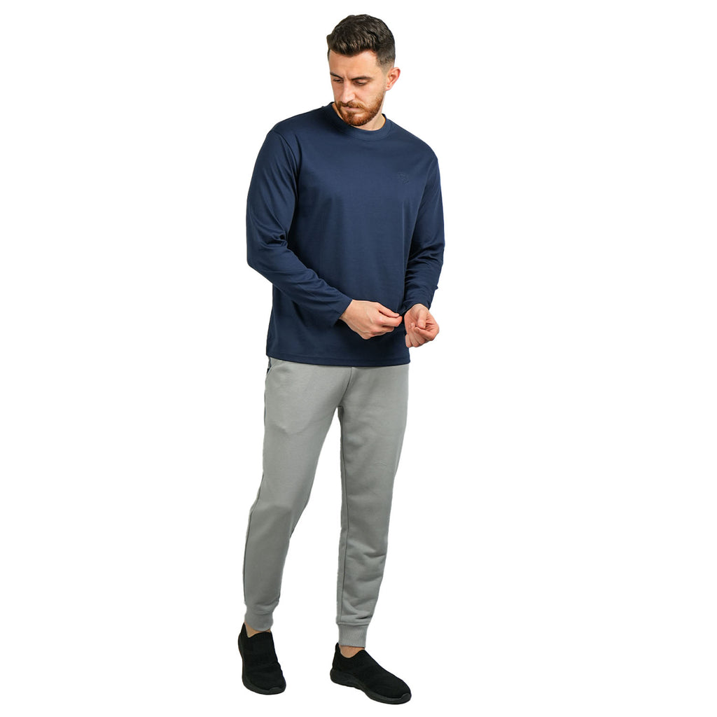 Men's Interlock Crew Neck Long Sleeve Slim Fit Embroidery Liquid Touch Smart Collar Tees