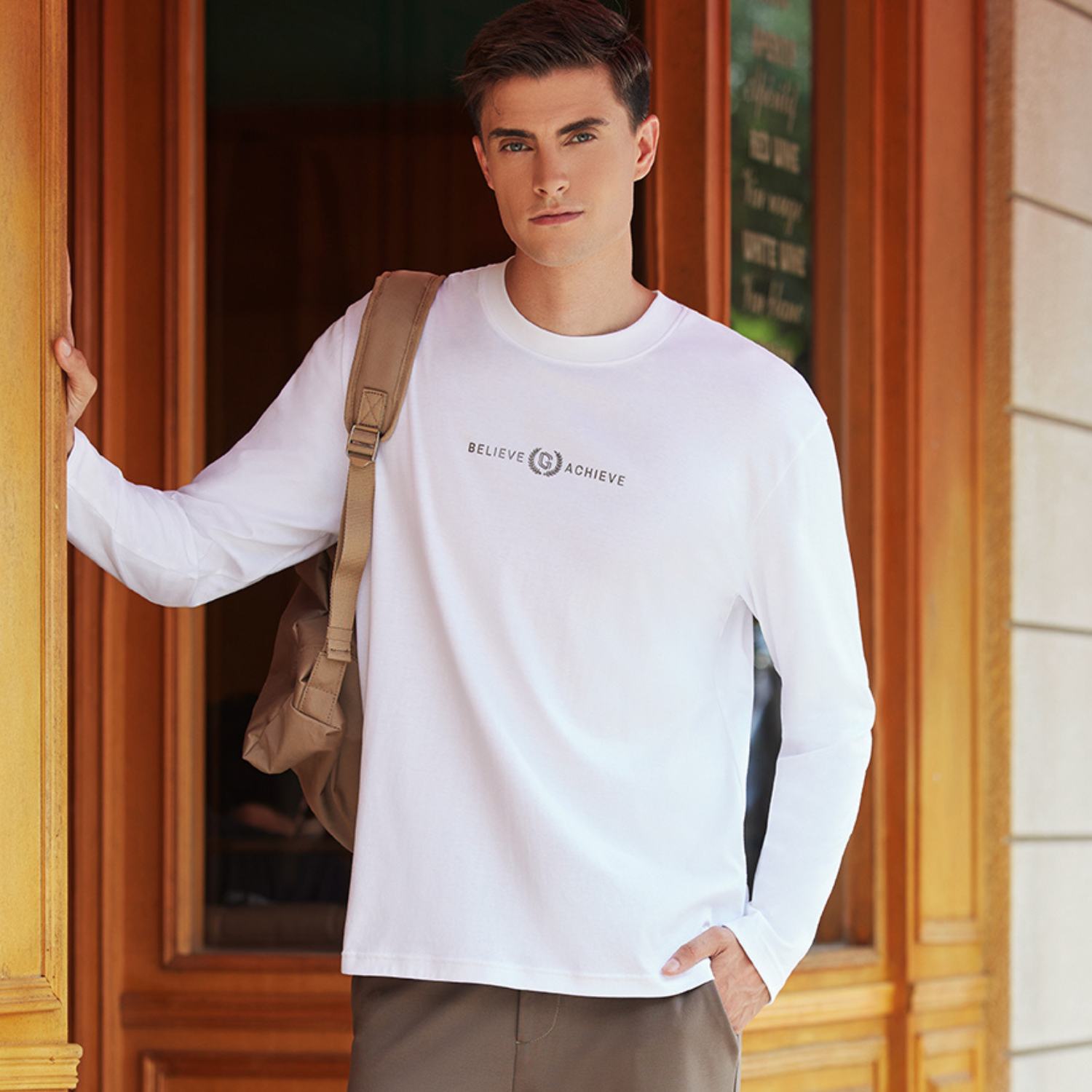 Giordano Men's Smart Collar Print Tee | Liquid Touch Comfort-White