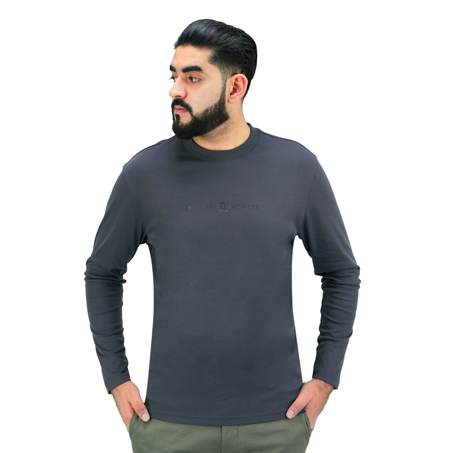 Giordano Men's Smart Collar Print Tee | Liquid Touch Comfort-Grey