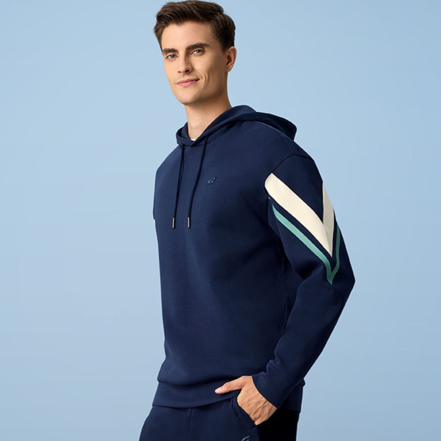 Giordano Men's Relaxed Fit Colorblock Hoodie | Comfort & Style-Blue