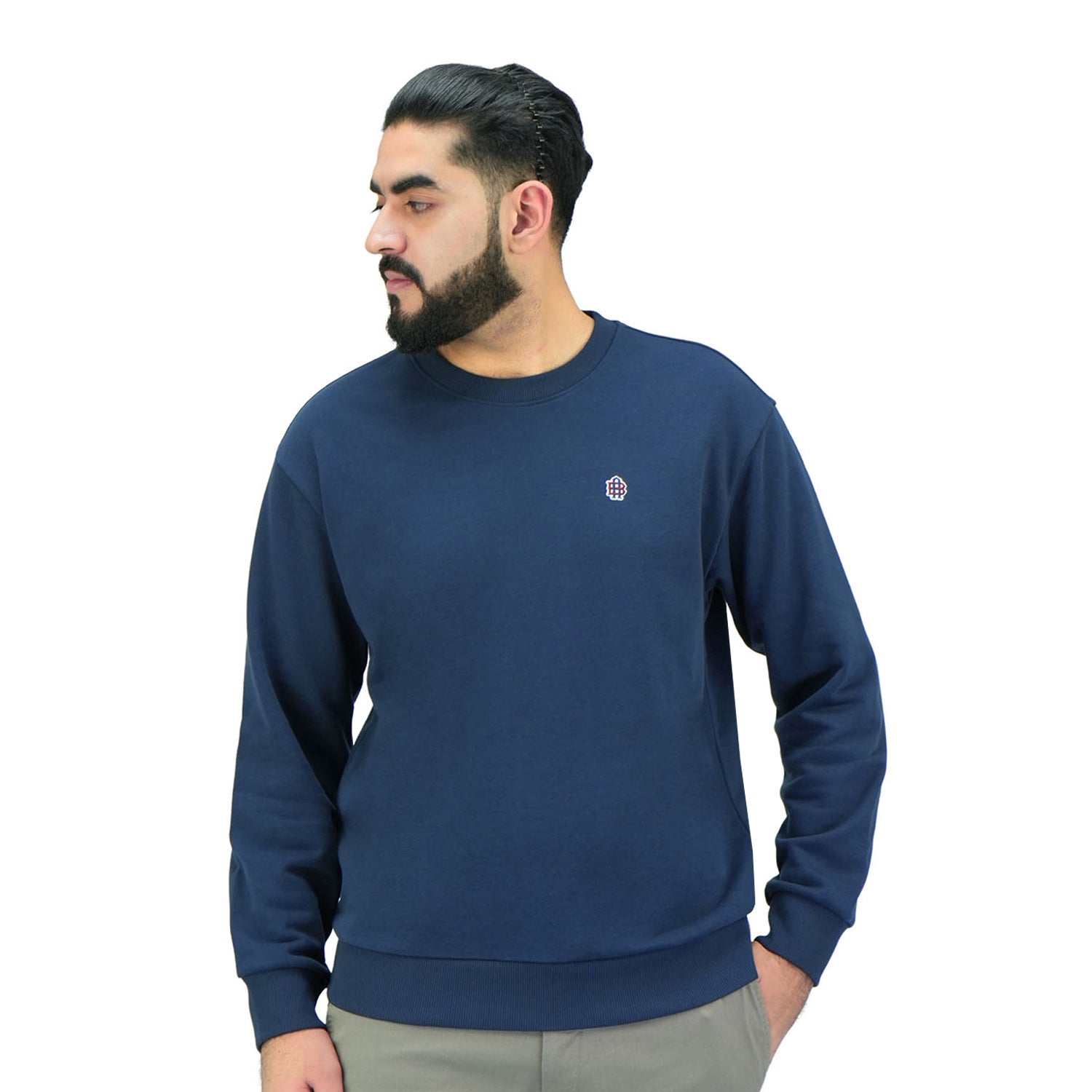 Giordano Men’S Cotton Polyester French Terry Crew Neck Sweatshirt-Blue