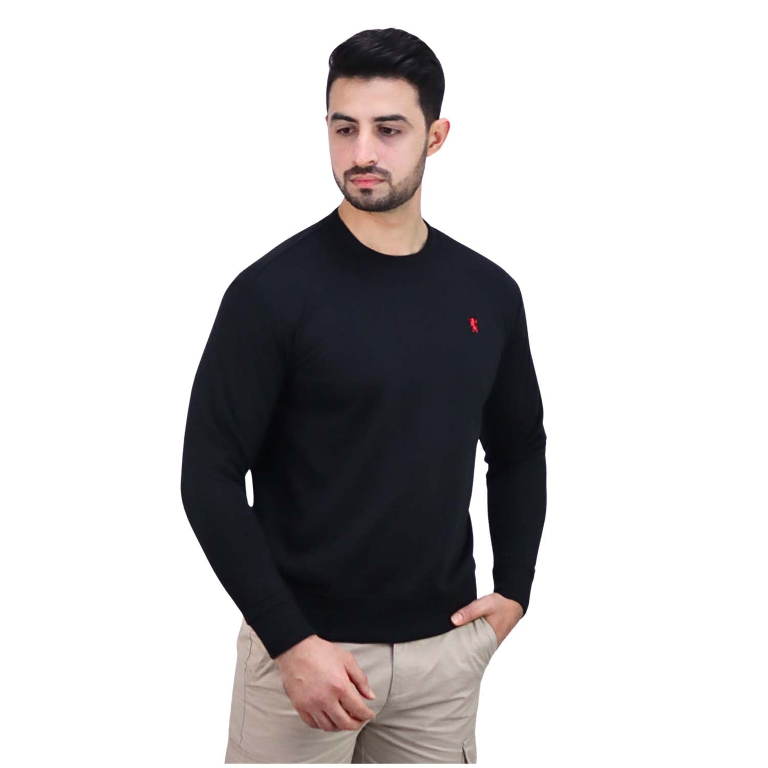 Giordano Men’S Cotton Polyester French Terry Crew Neck Sweatshirt-Black