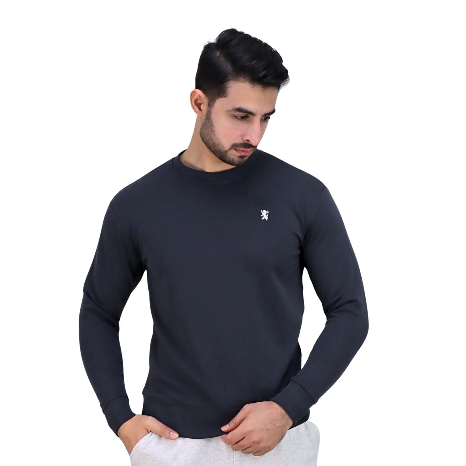 Giordano Men’S Cotton Polyester French Terry Crew Neck Sweatshirt-Grey