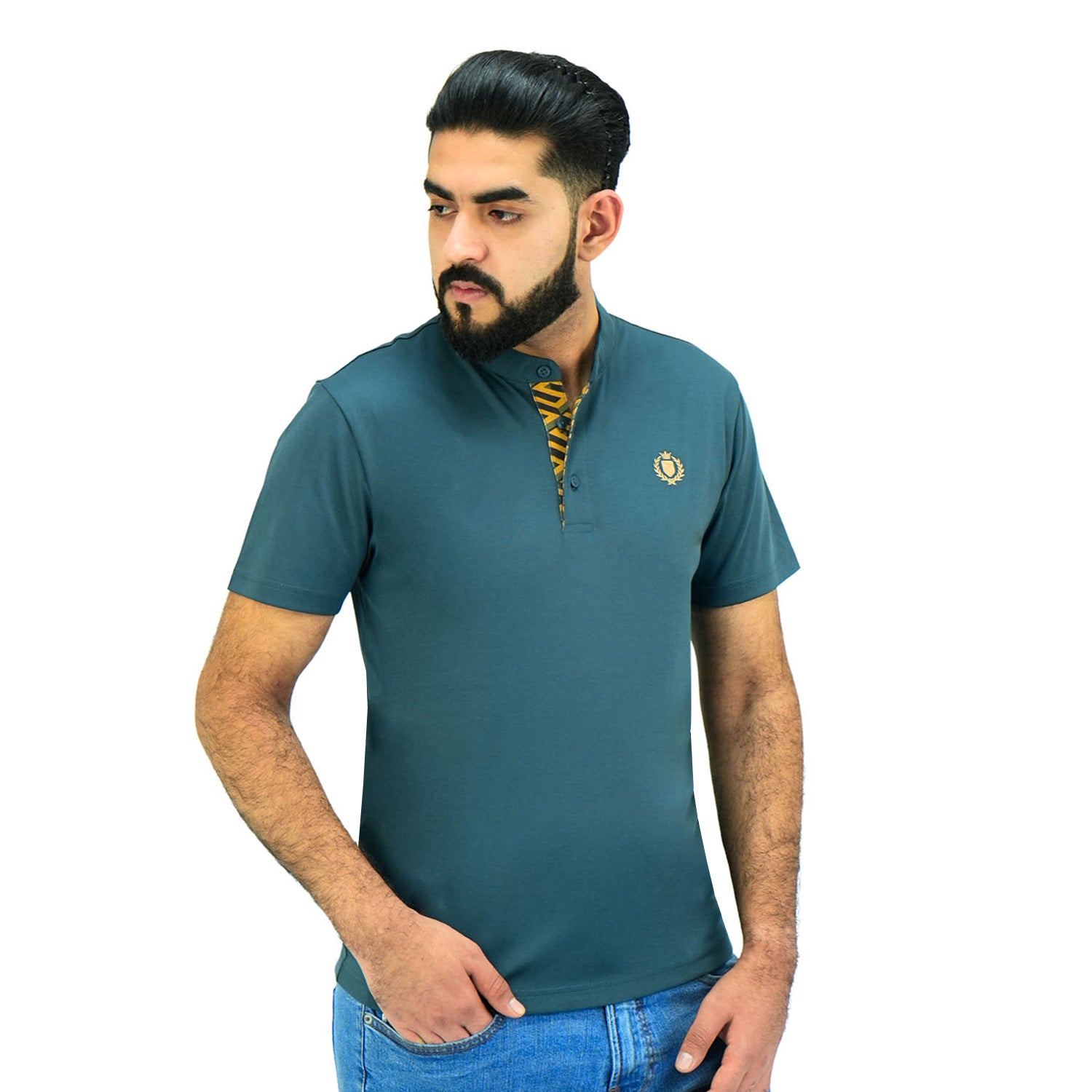 Giordano Men's Henley Tee | Slim Fit Cotton Comfort-Green
