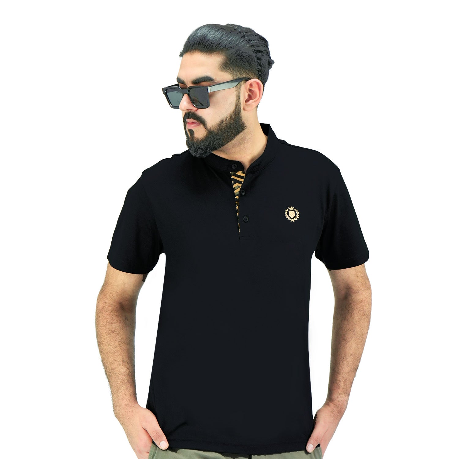 Giordano Men's Henley Tee | Slim Fit Cotton Comfort-Black