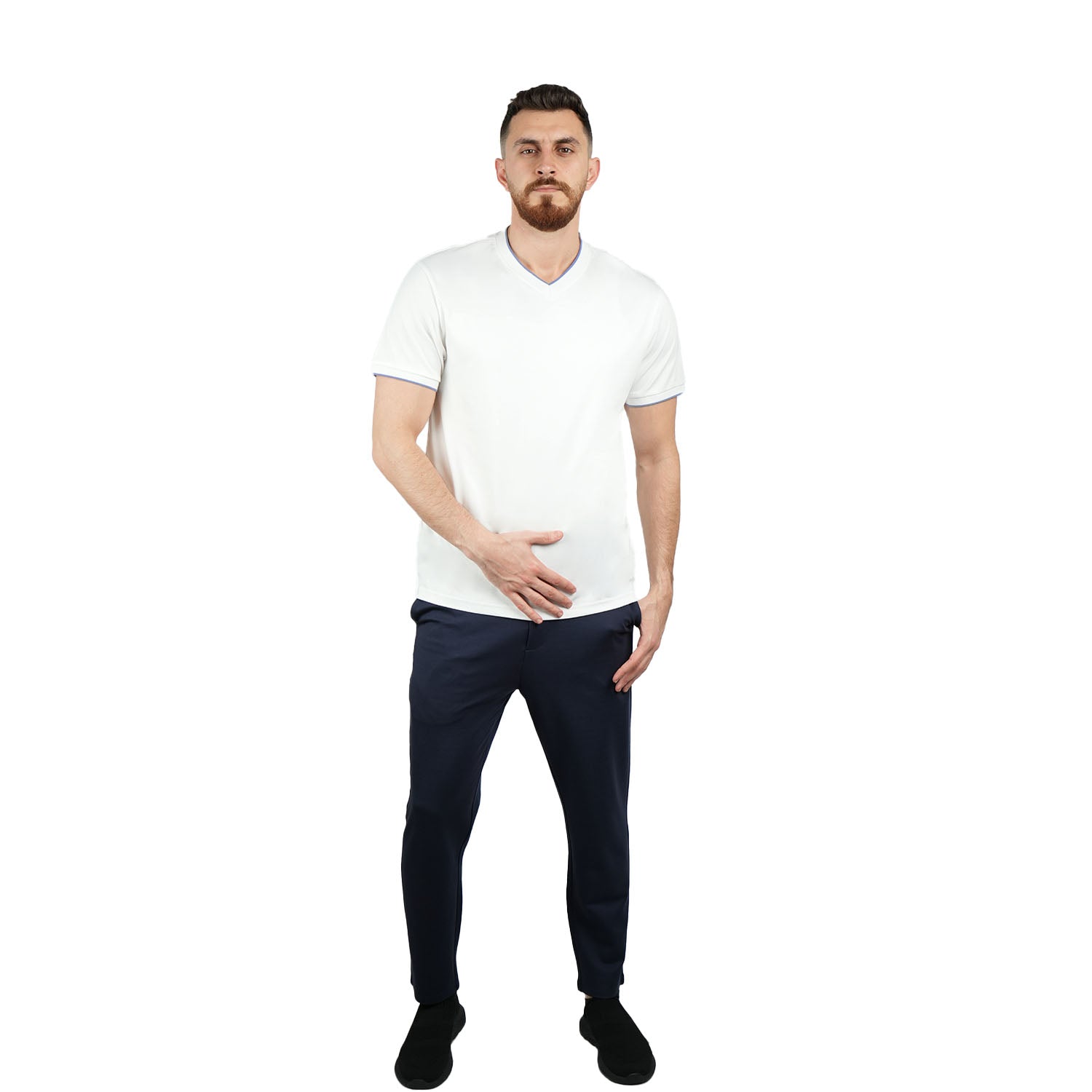 Men's V-Neck Tee - Slim Fit, Cotton Interlock, Solid Colors