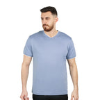 Giordano Men's V-Neck Tee - Slim Fit, Cotton Interlock, Solid Colors-Blue