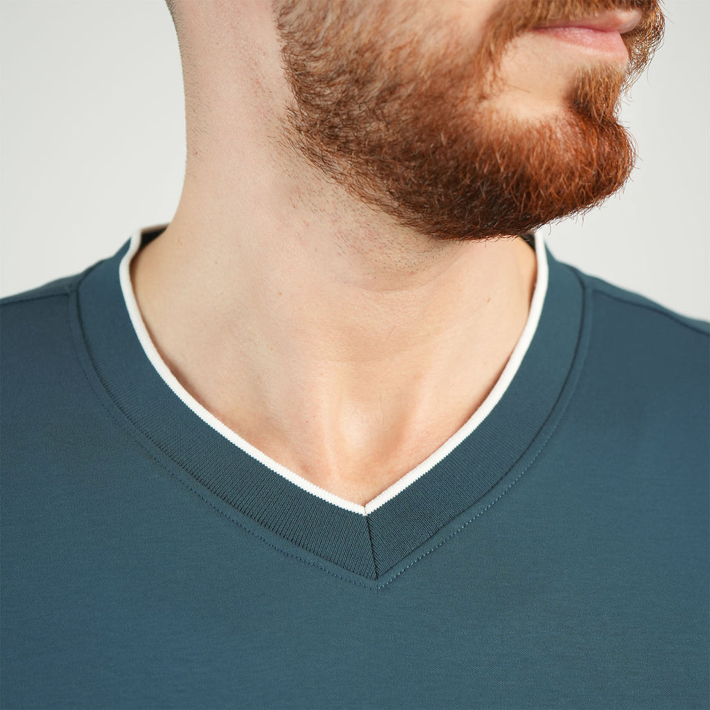 Men's V-Neck Tee - Slim Fit, Cotton Interlock, Solid Colors