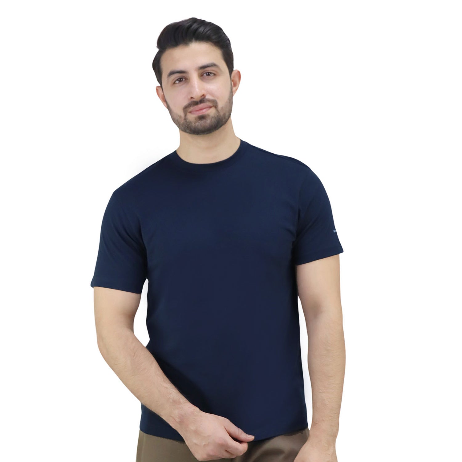 Giordano Men's Cotton Jersey Crew Neck Slim Fit Tee-Blue
