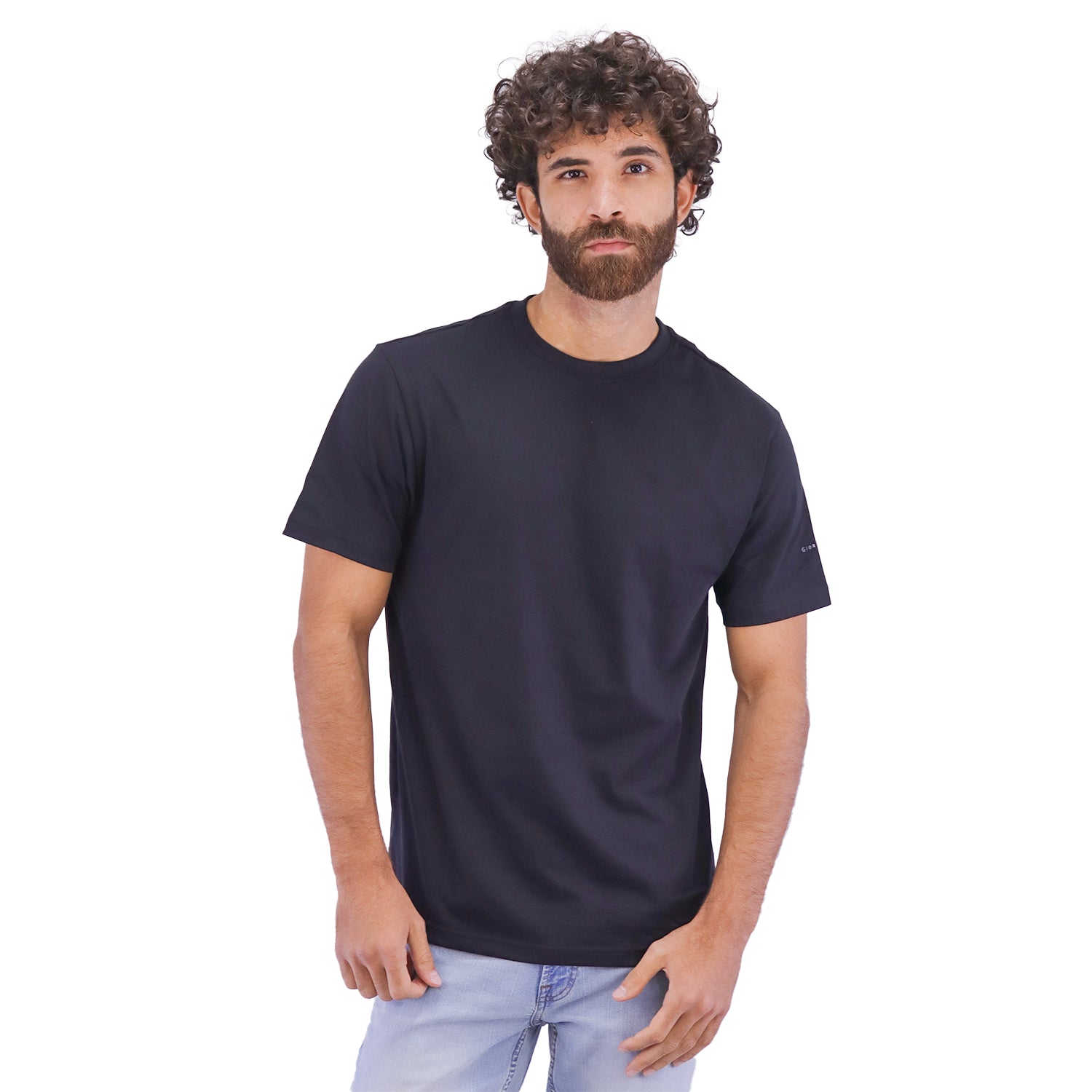 Giordano Men's Cotton Jersey Crew Neck Slim Fit Tee-Black