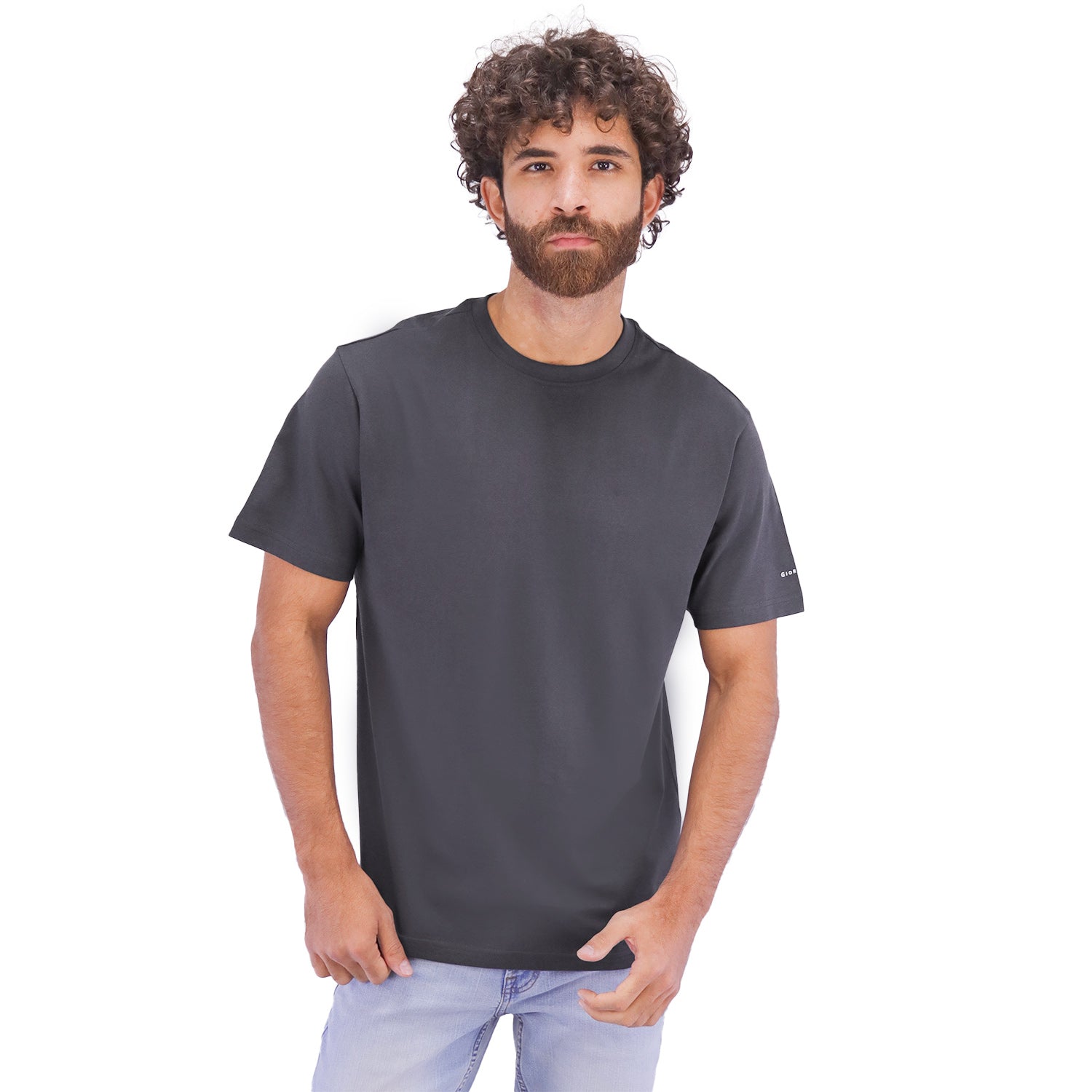 Giordano Men's Cotton Jersey Crew Neck Slim Fit Tee-Grey