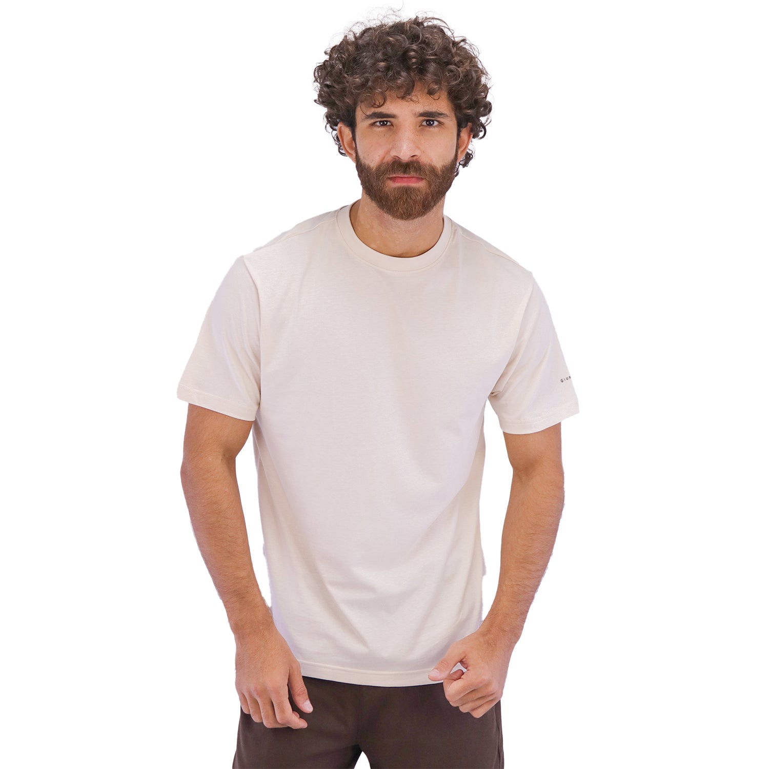 Giordano Men's Cotton Jersey Crew Neck Slim Fit Tee-Brown