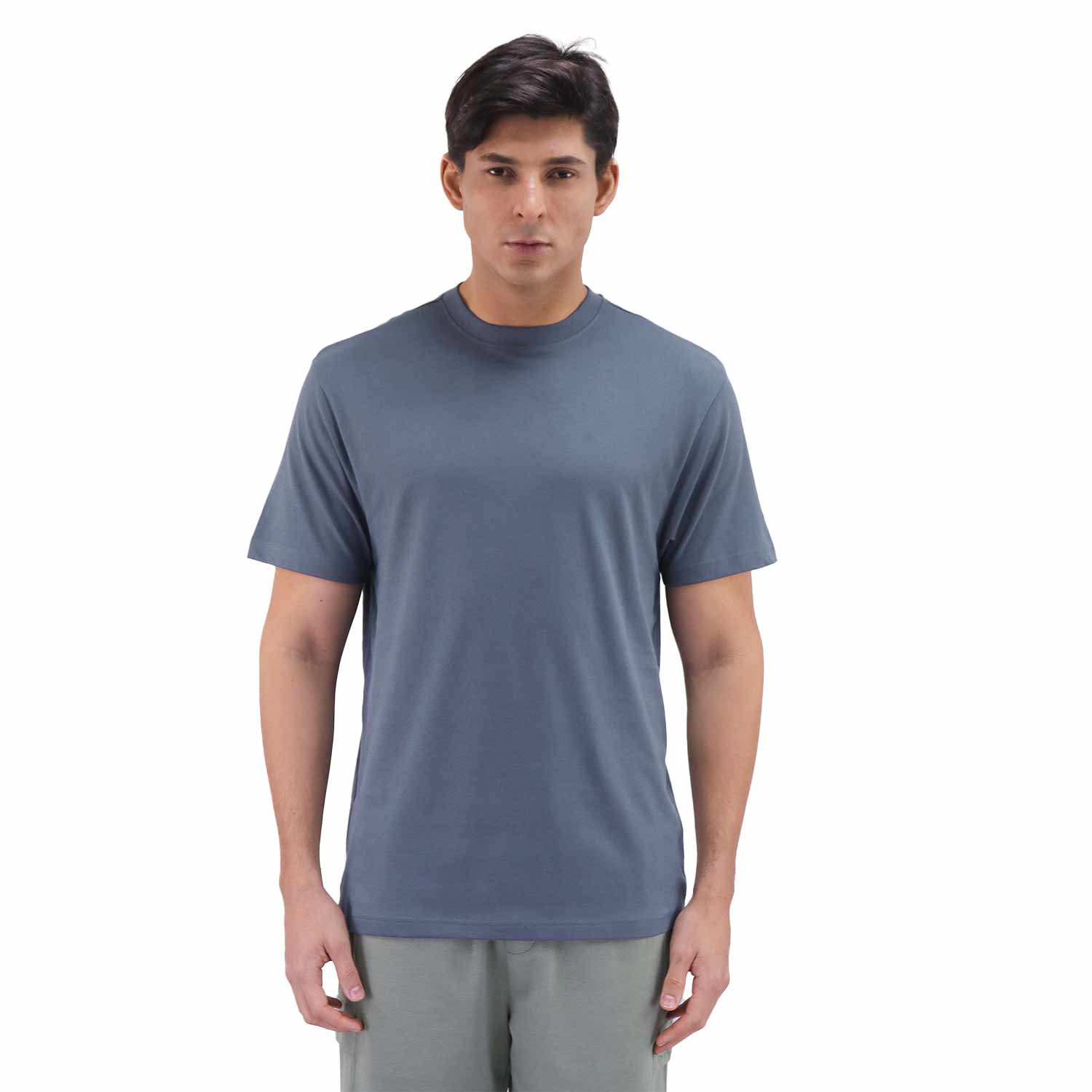 Giordano Men's Cotton Jersey Crew Neck Slim Fit Tee-Blue