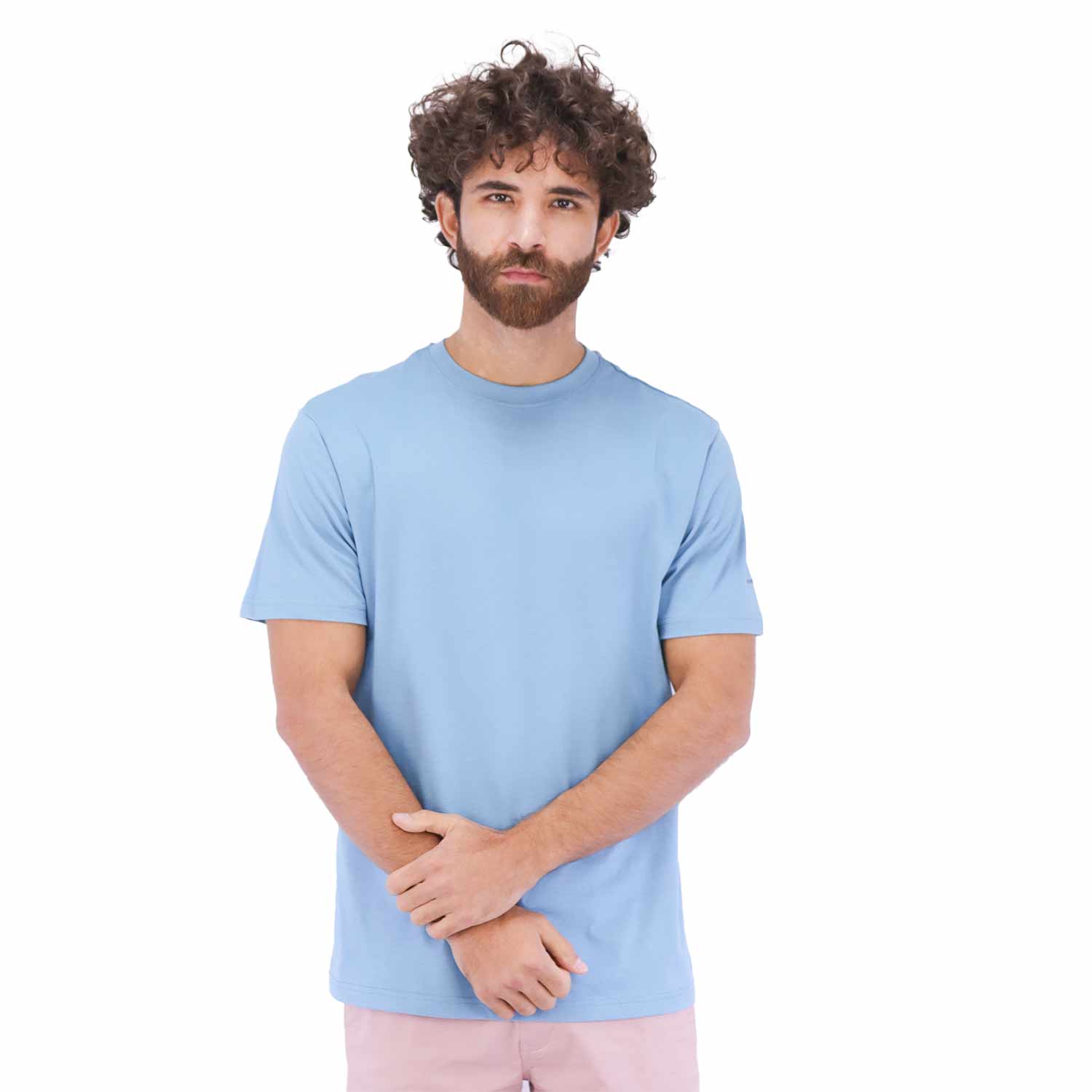Giordano Men's Cotton Jersey Crew Neck Slim Fit Tee-Blue