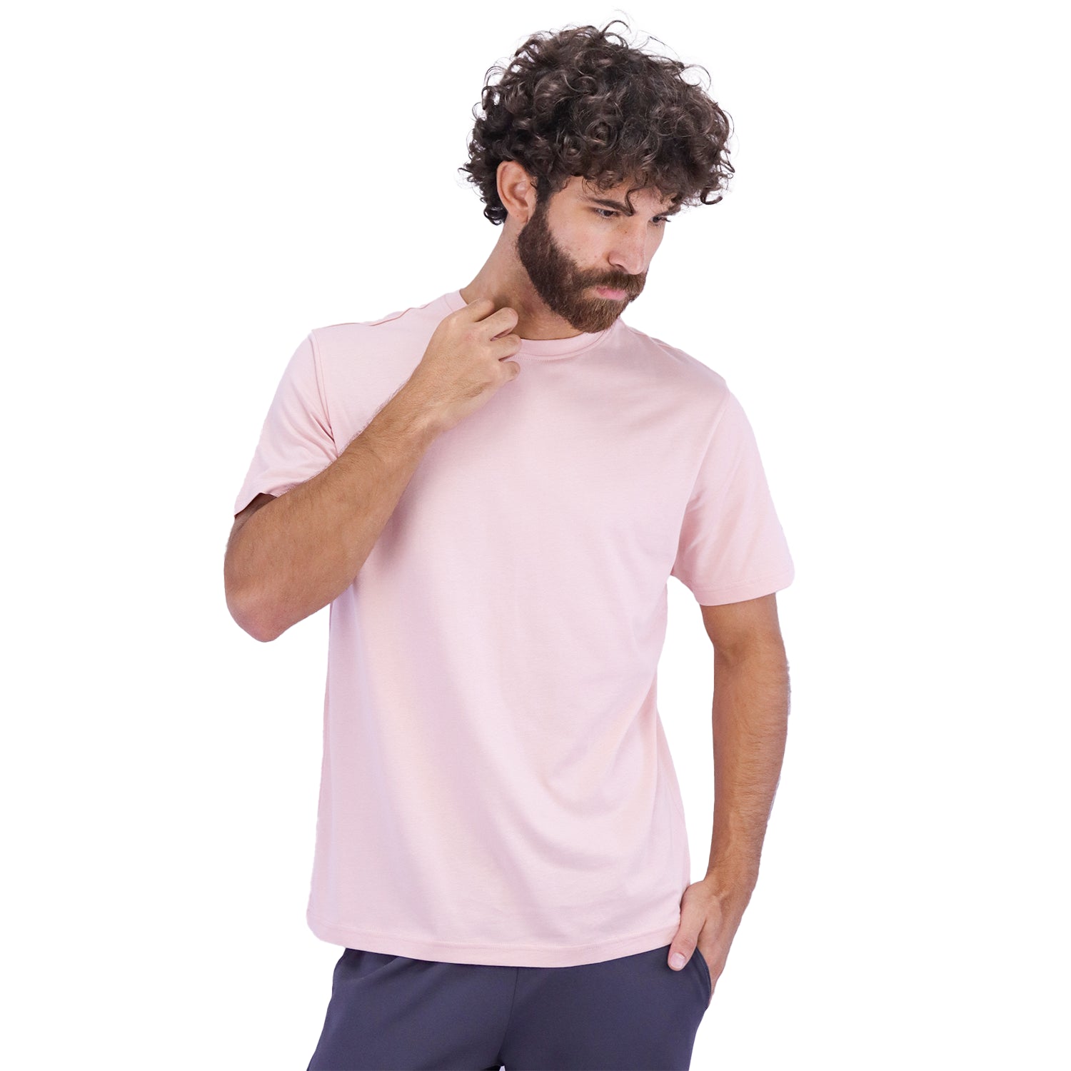 Giordano Men's Cotton Jersey Crew Neck Slim Fit Tee-Pink