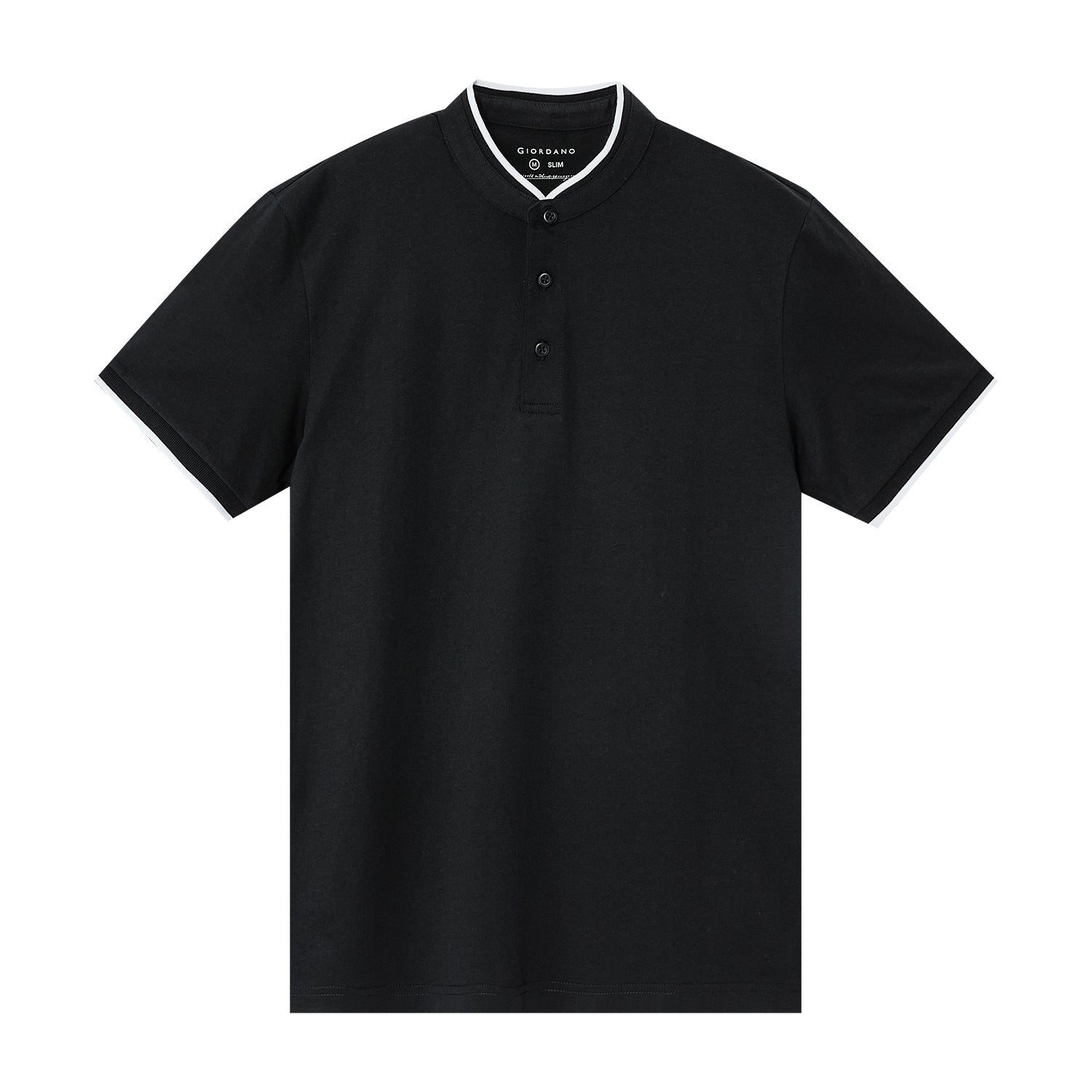 Giordano Men's Slim Fit Cotton Henley Tee-Black