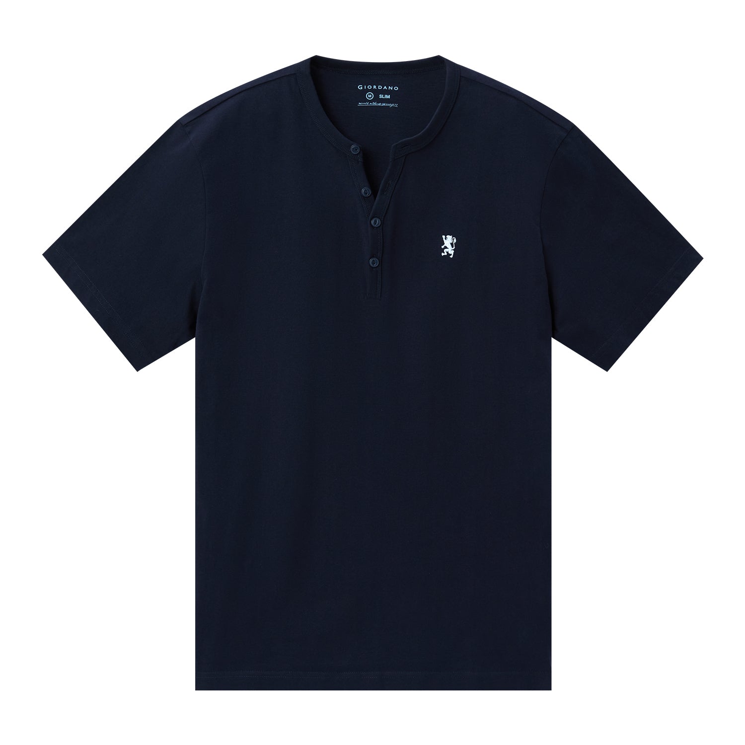 Men's Henley Tee with Small Lion Embroidery