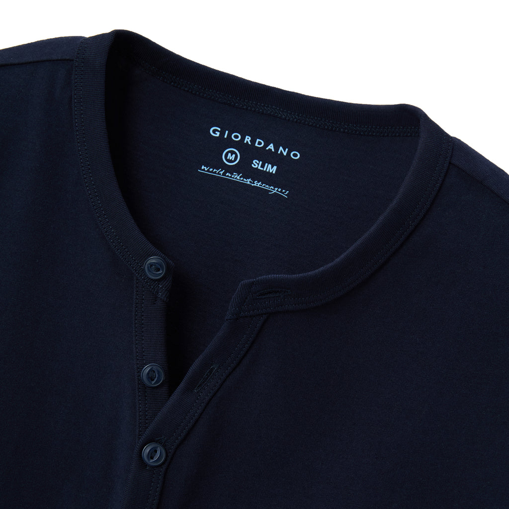 Men's Henley Tee with Small Lion Embroidery