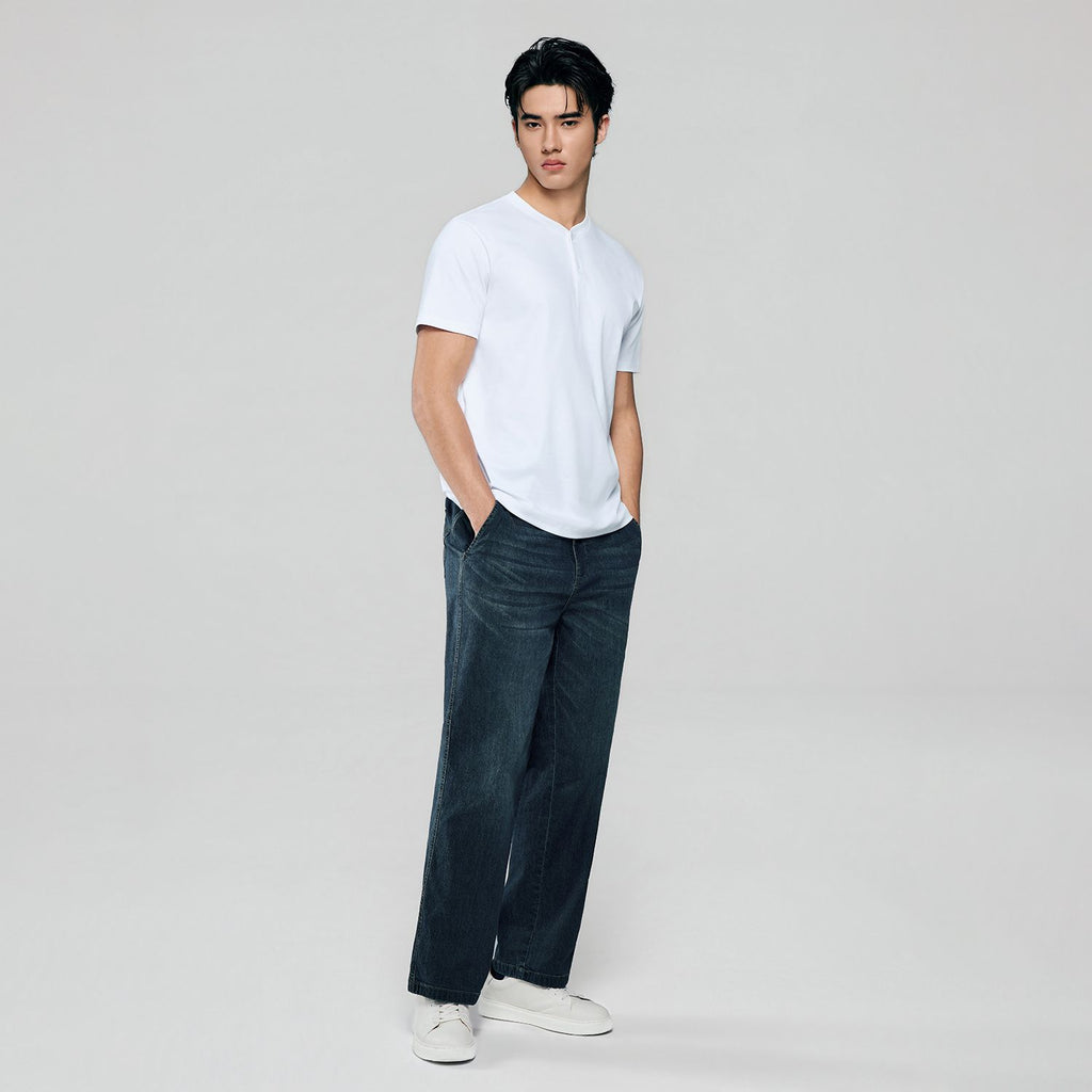 Men Slim Liquid Touch Cotton Henley Tee