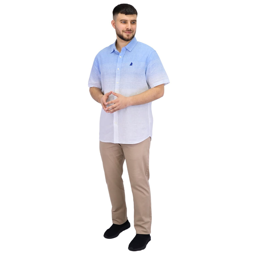 Men's Linen Short Sleeve Slim Fit Front Button Garment Wash Shirt