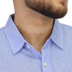 Men's Linen Short Sleeve Slim Fit Front Button Garment Wash Shirt