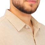 Men's Linen Short Sleeve Slim Fit Front Button Garment Wash Shirt