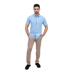 Men's Linen Short Sleeve Slim Fit Front Button Garment Wash Shirt