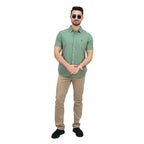 Men's Linen Short Sleeve Slim Fit Front Button Garment Wash Shirt