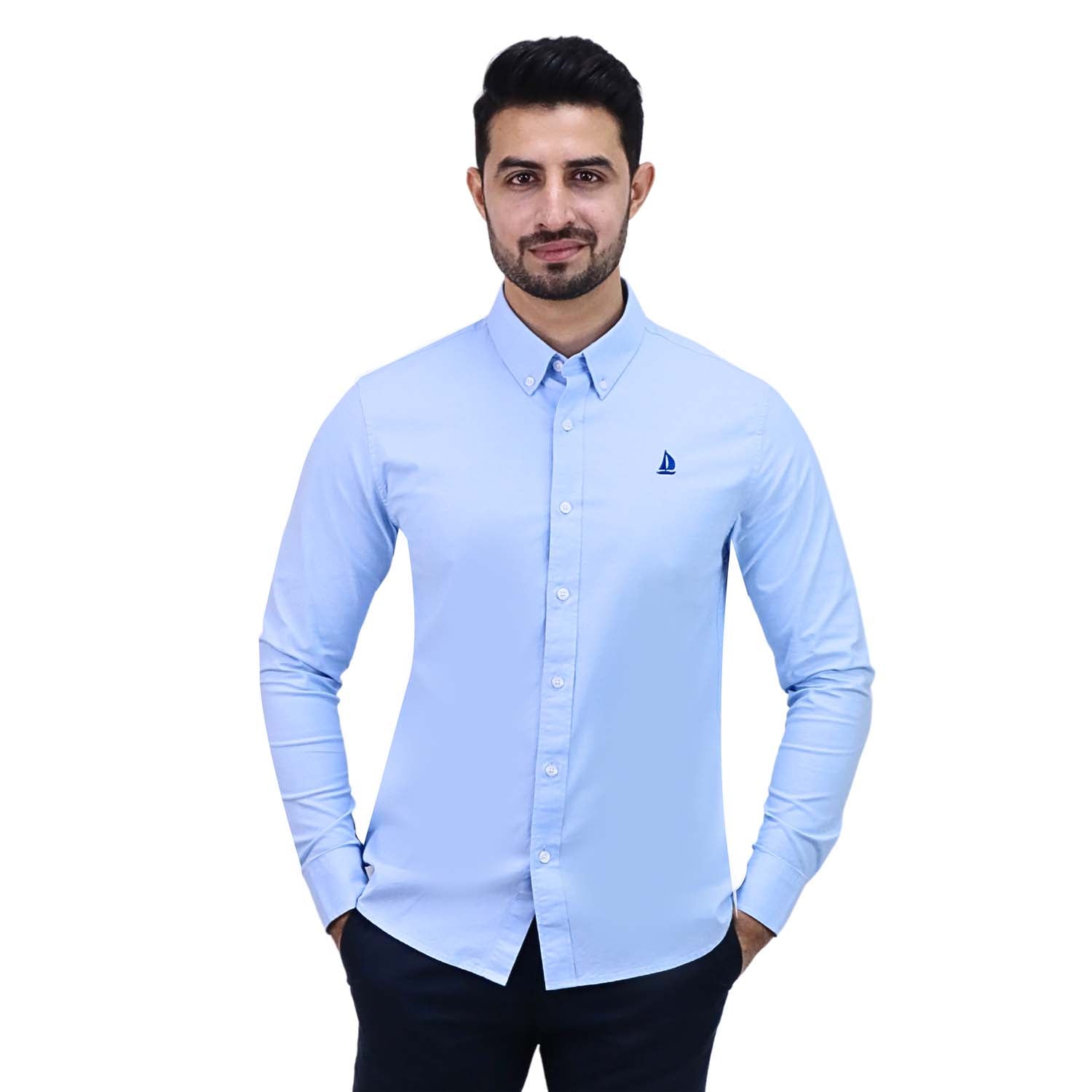 Men's Cotton Spandex Oxford Slim Fit Embroidery Shirt