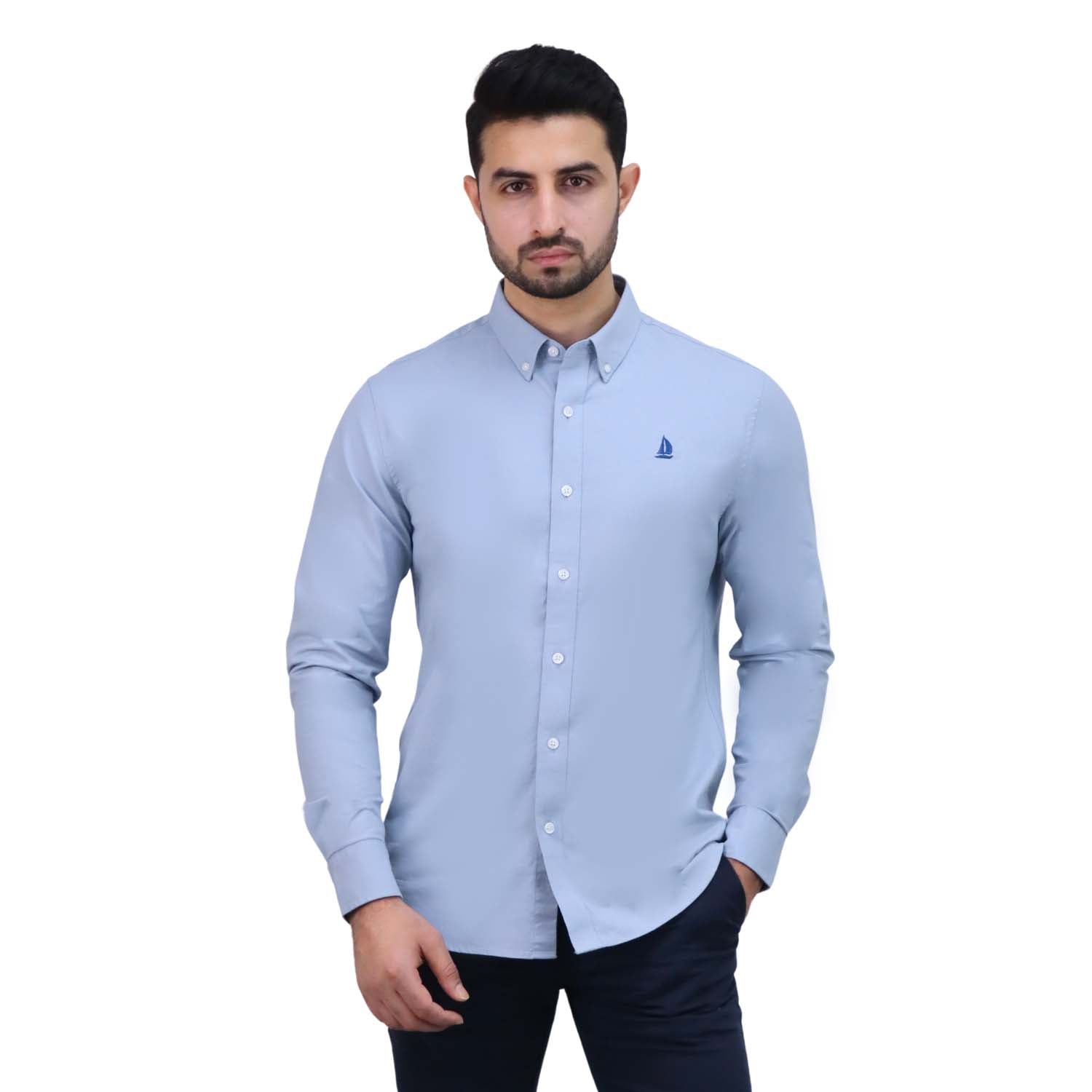 Men’S Cotton Spandex Oxford Slim Fit Embroidery Shirt