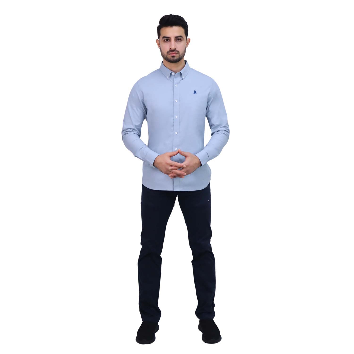 Men’S Cotton Spandex Oxford Slim Fit Embroidery Shirt