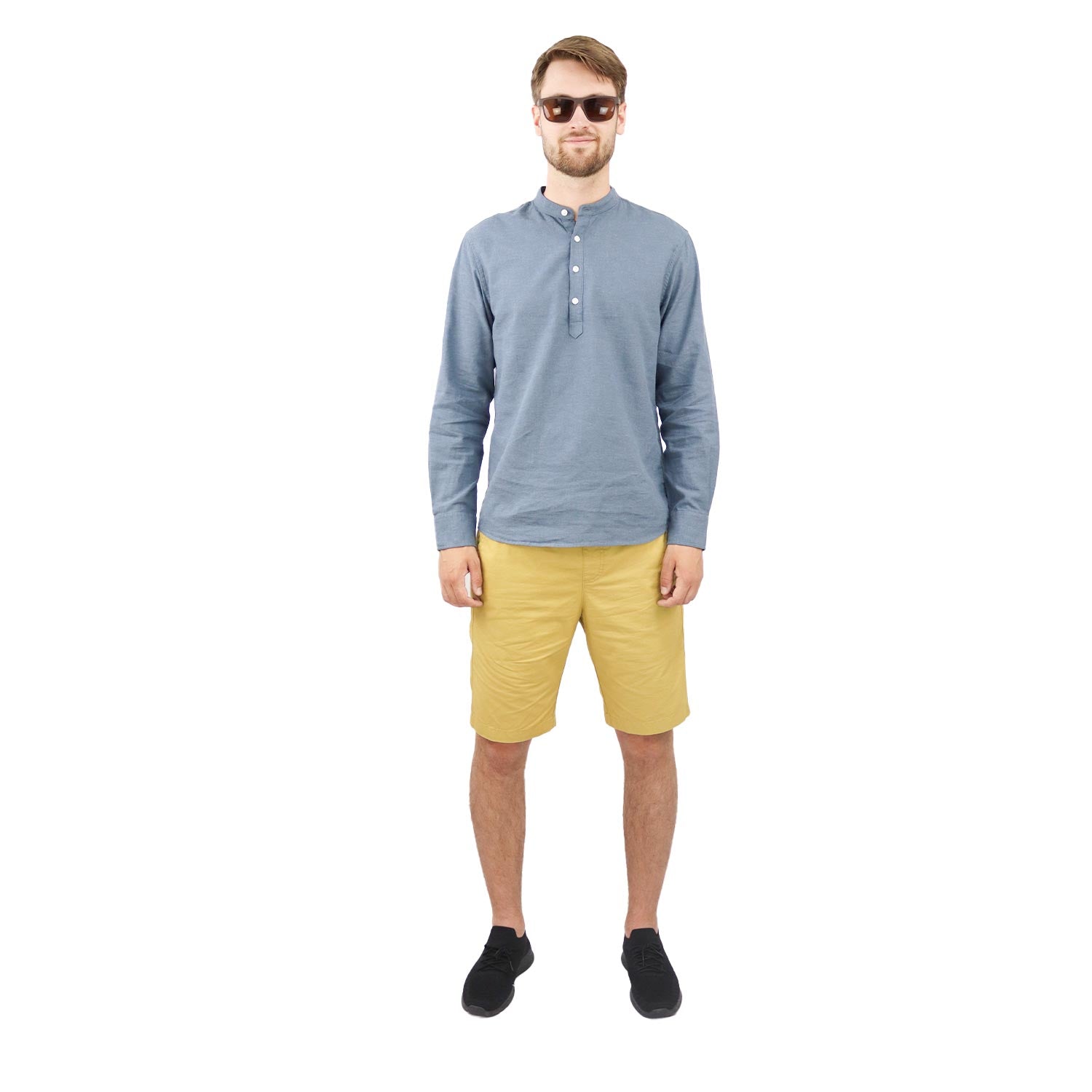 Men's Linen Band Collar Shirt