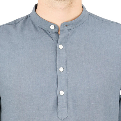 Men's Linen Band Collar Shirt