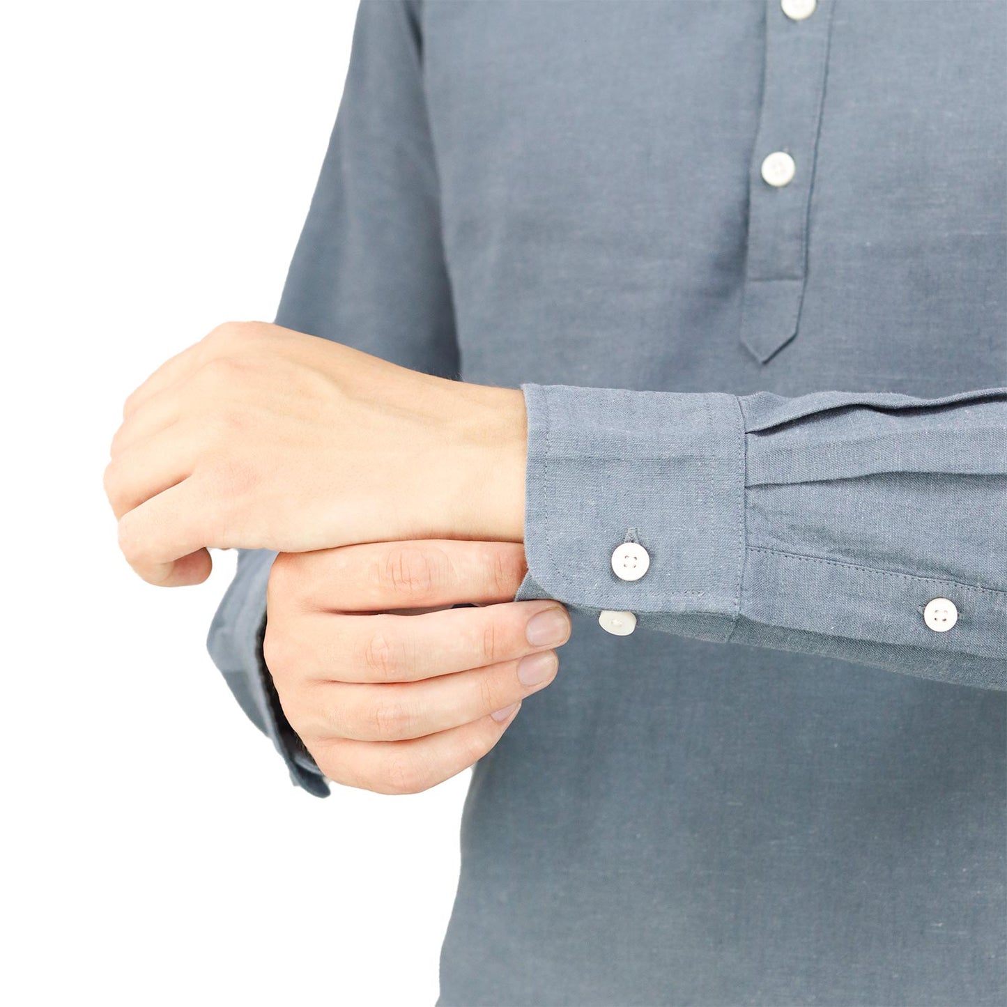 Men's Linen Band Collar Shirt
