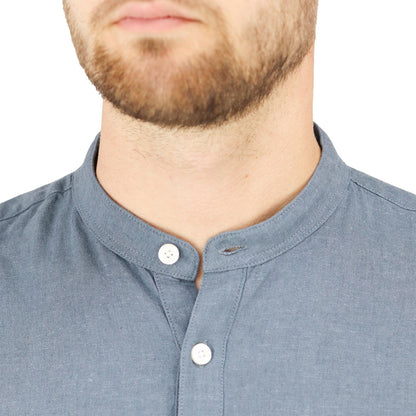 Men's Linen Band Collar Shirt