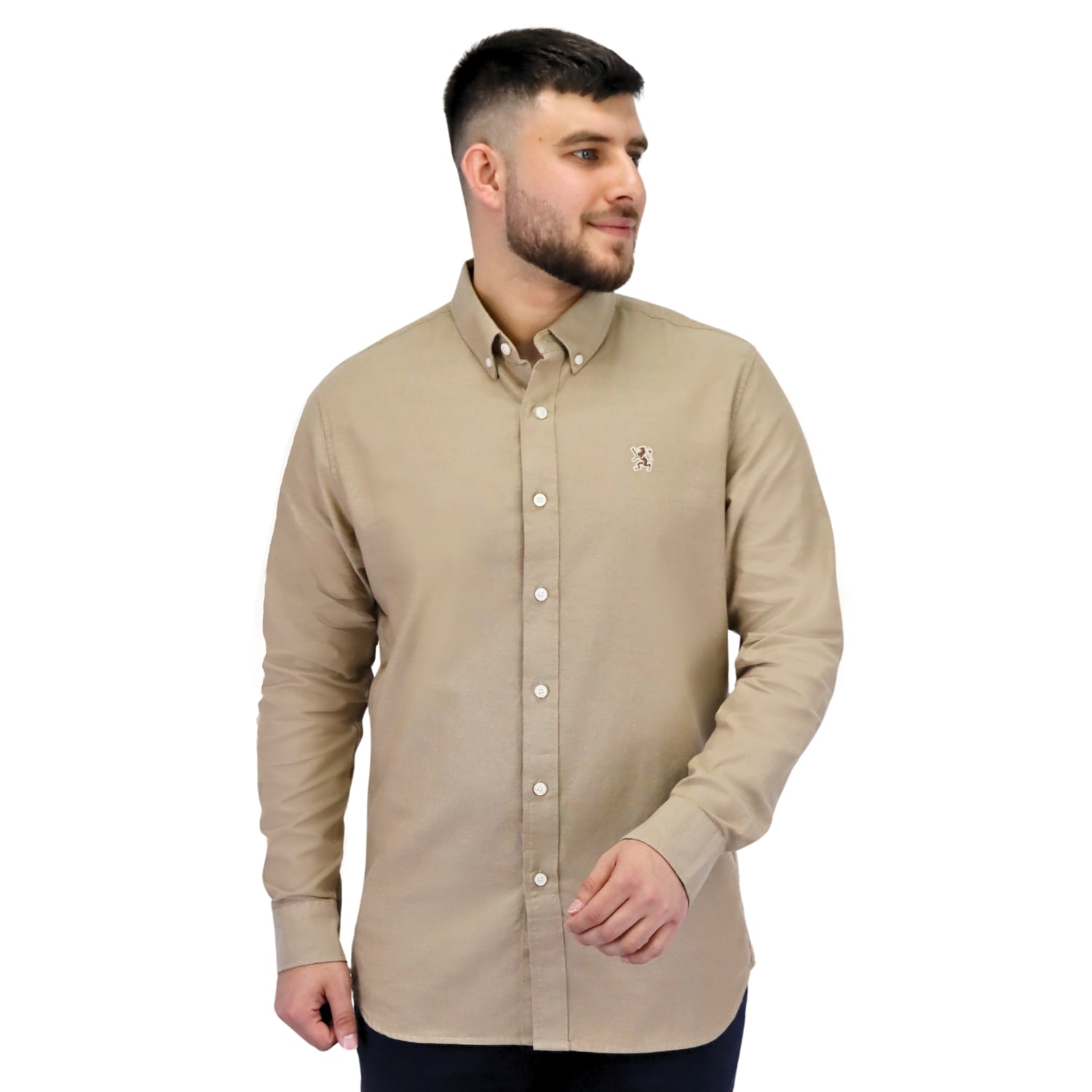 Giordano Men's Cotton Oxford Full Opening Long Sleeve Slim Fit Shirt-Brown