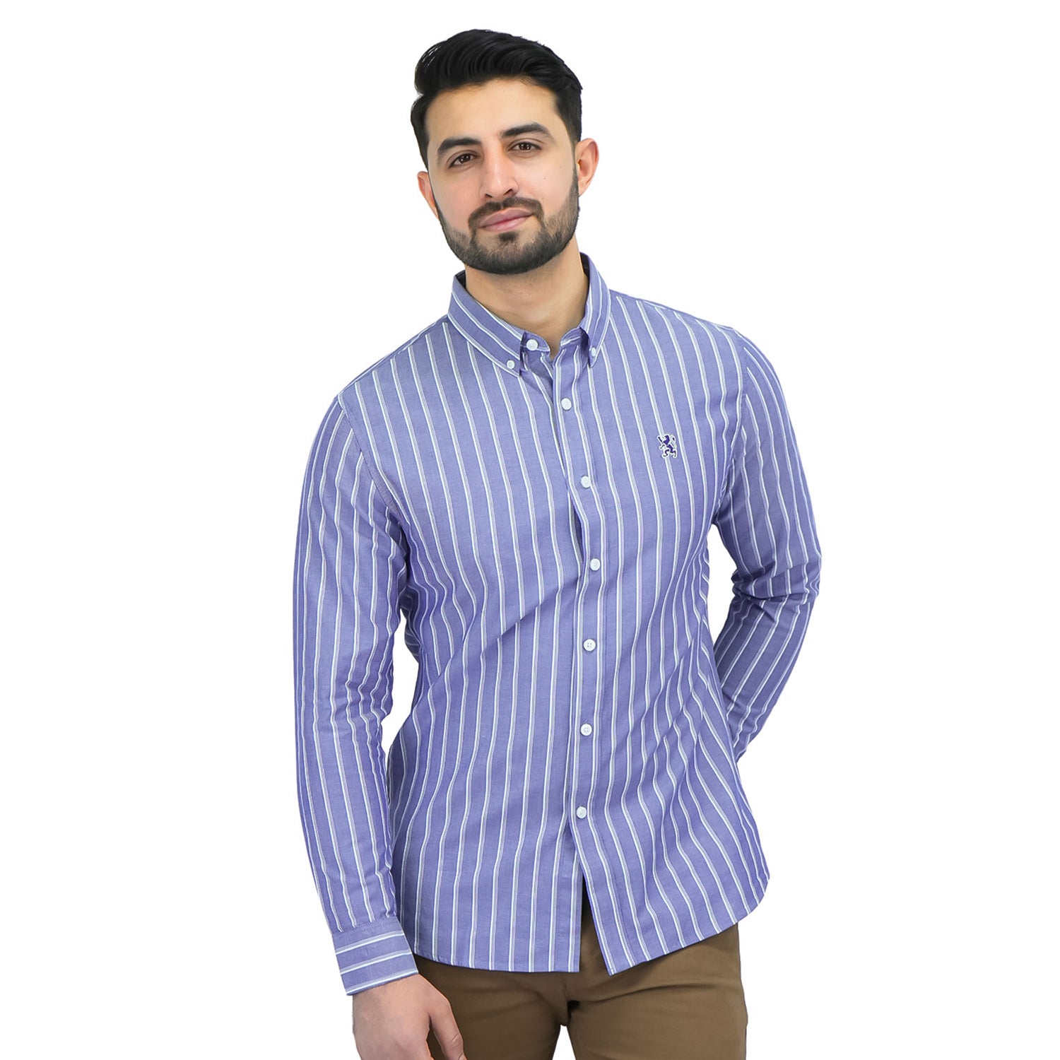 Giordano Men's Cotton Oxford Full Opening Long Sleeve Slim Fit Shirt-Multicolor