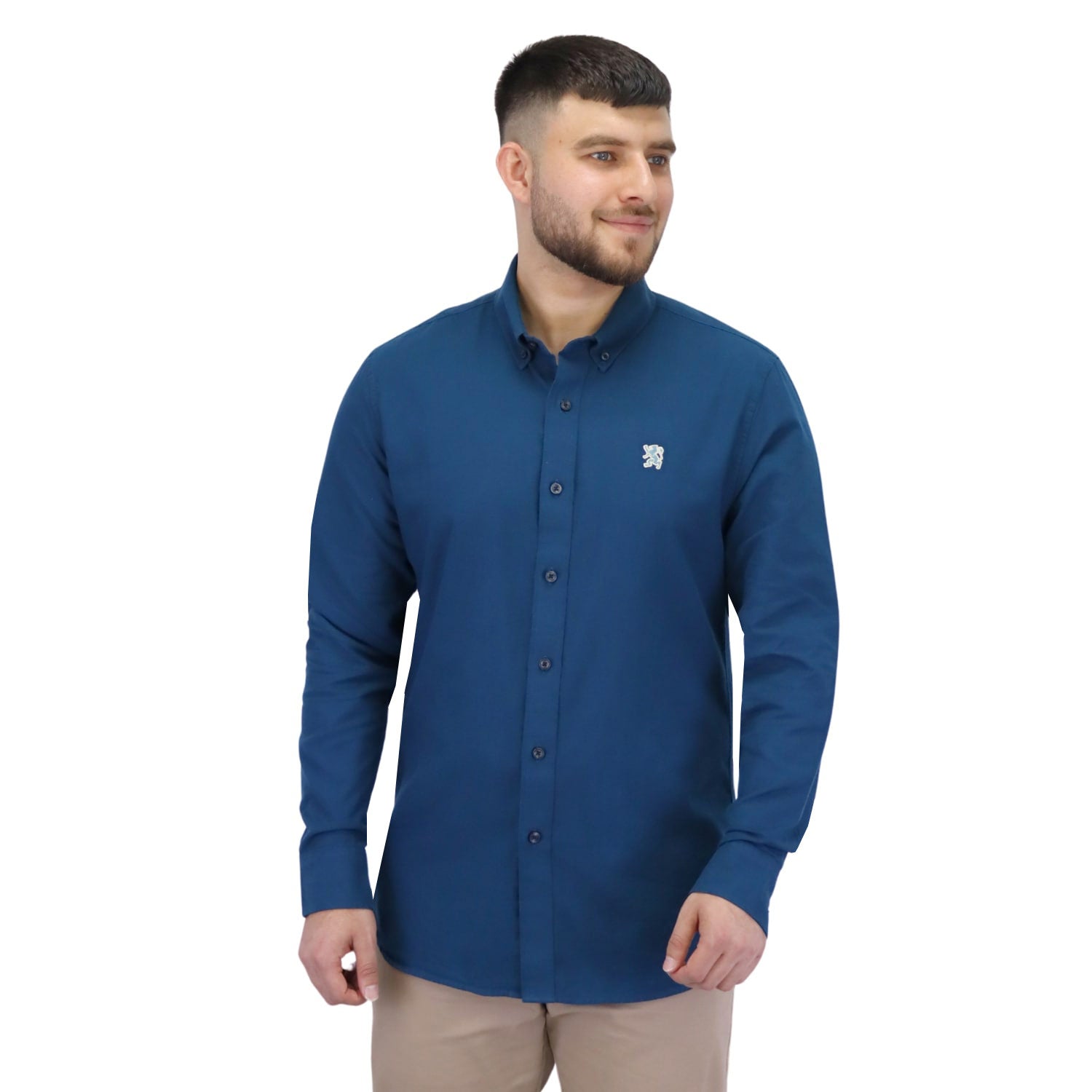 Giordano Men's Cotton Oxford Full Opening Long Sleeve Slim Fit Shirt-Green