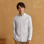 Giordano Men's Cotton Oxford Full Opening Long Sleeve Slim Fit Shirt-Grey