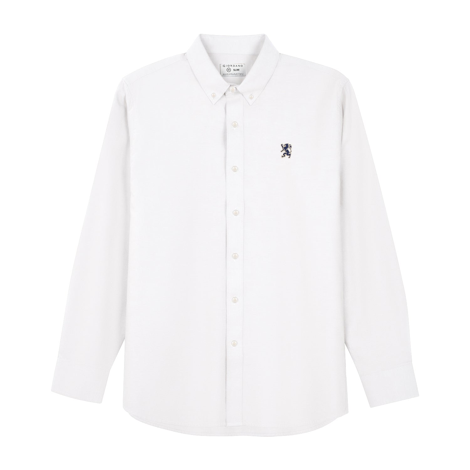 Giordano Men's Cotton Oxford Full Opening Long Sleeve Slim Fit Shirt-White
