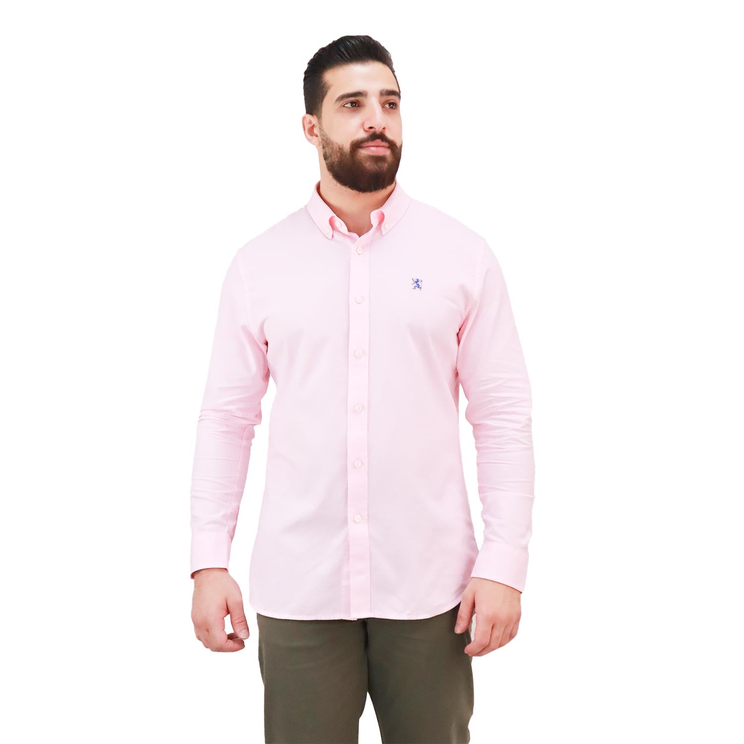 Giordano Men's Shirt With Small Lion Embroidery-Pink
