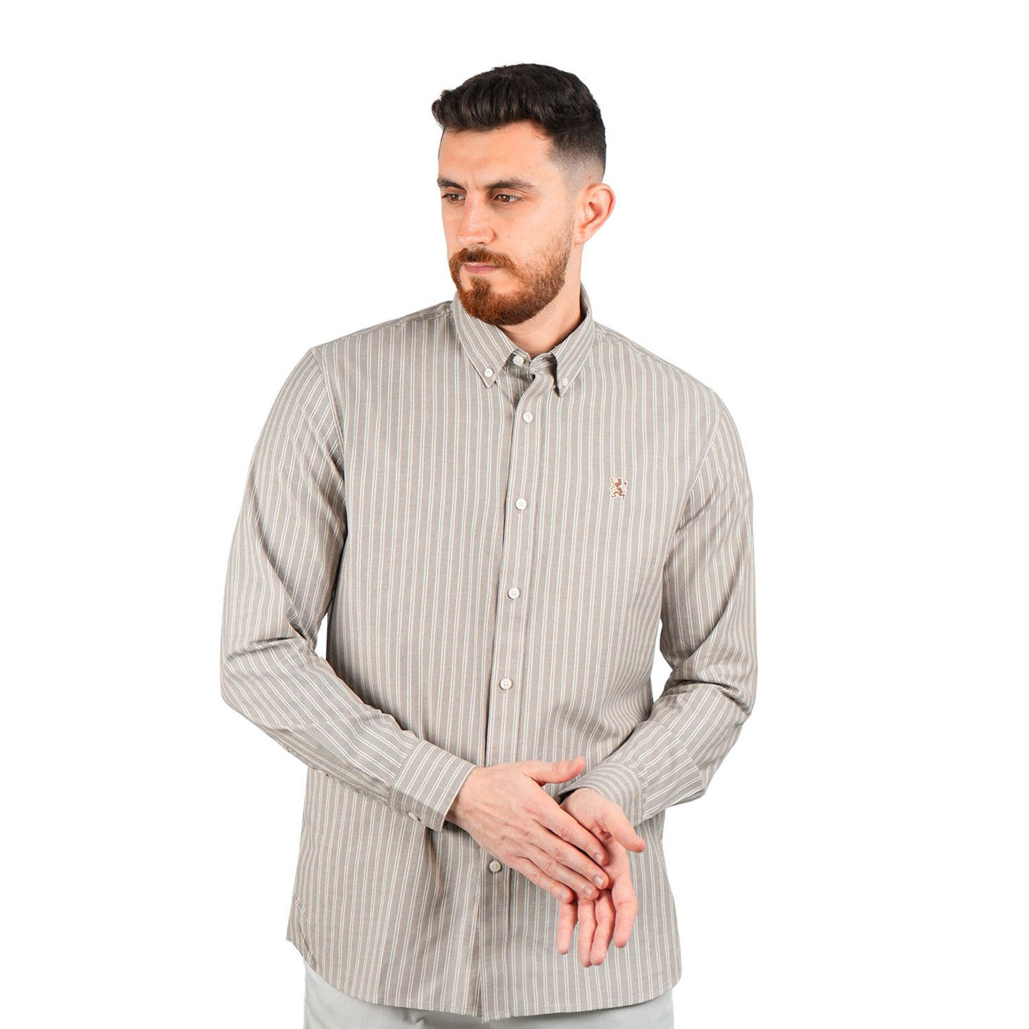 Giordano Men's Shirt With Small Lion Embroidery-Brown