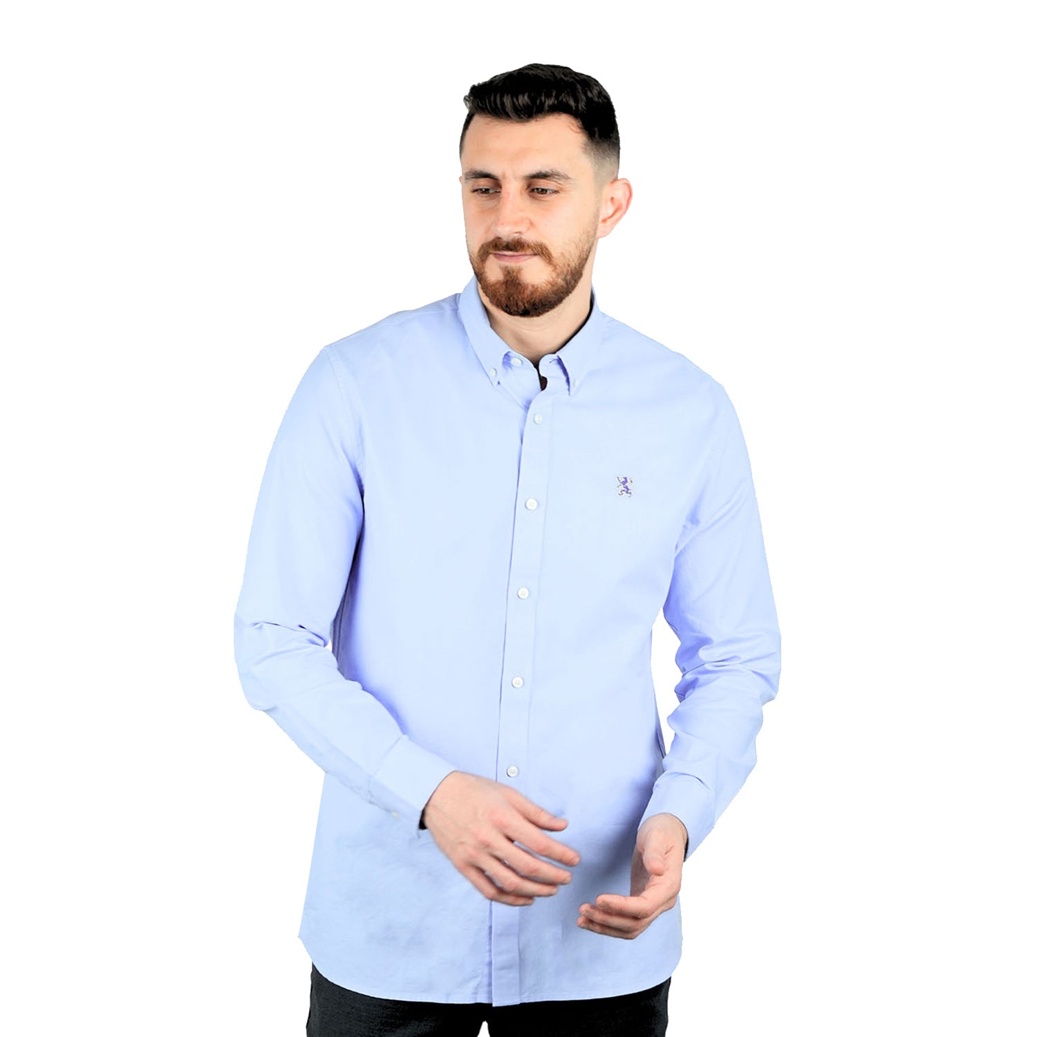 Giordano Men's Shirt With Small Lion Embroidery-Blue