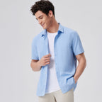 Men's Cool Twill Full Opening Short Sleeve Front Button Garment Wash Shirt