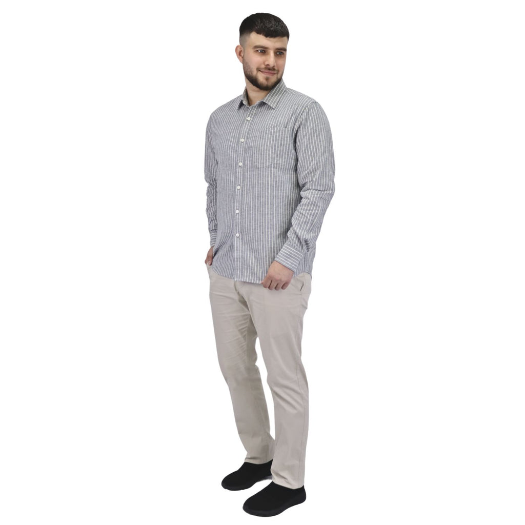 Men's Linen Long Sleeve Slim Fit Front Button Garment Wash Shirt